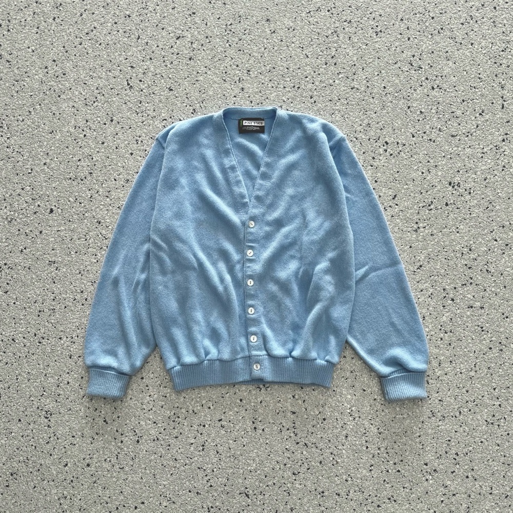Vintage 90s Baby Blue Cardigan Sweater Pine State Orlon Acrylic Size Large